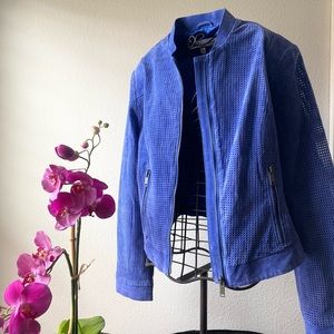Indigo Leather Zip Up Jacket